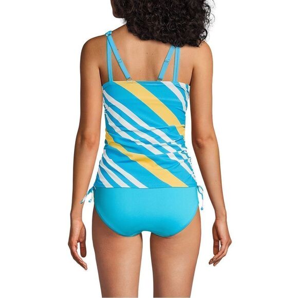 Land's End Tankini Adjustable sides straps underwire Turquoise Awning Stripe 14 - Picture 4 of 6